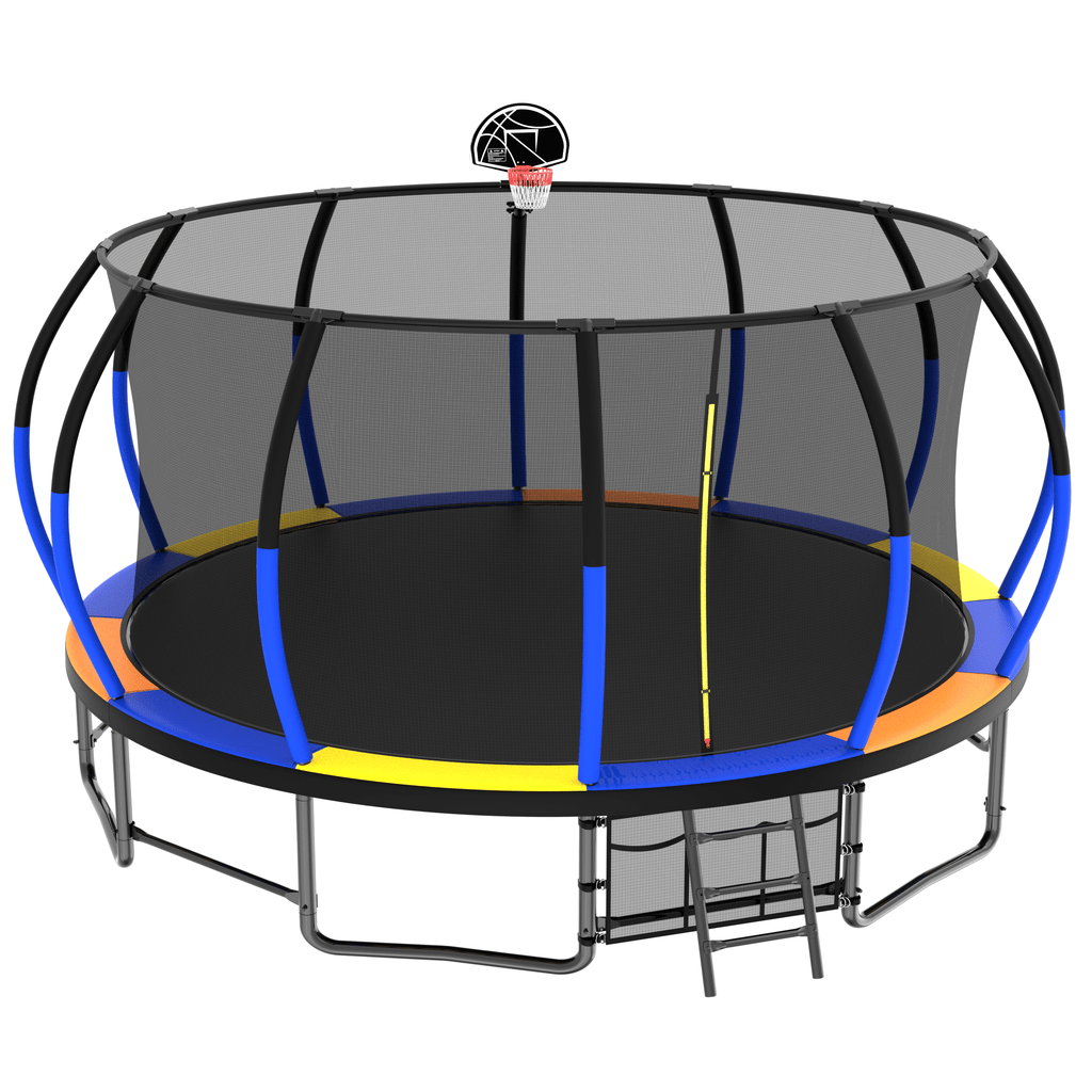 Yeah Depot - 16FT Trampoline with EnclosureRecreational Trampolines with Ladder and AntiRust Coating, ASTM Approval Outdoor Trampoline for Kids