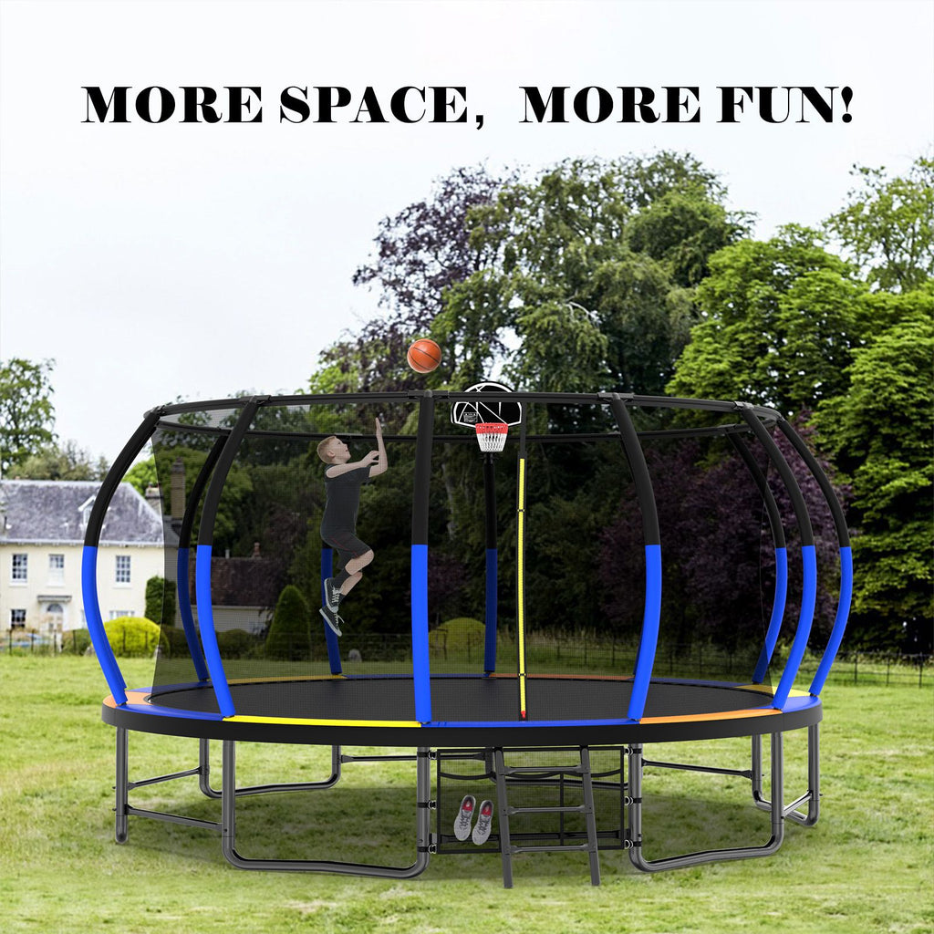 Yeah Depot - 16FT Trampoline with EnclosureRecreational Trampolines with Ladder and AntiRust Coating, ASTM Approval Outdoor Trampoline for Kids