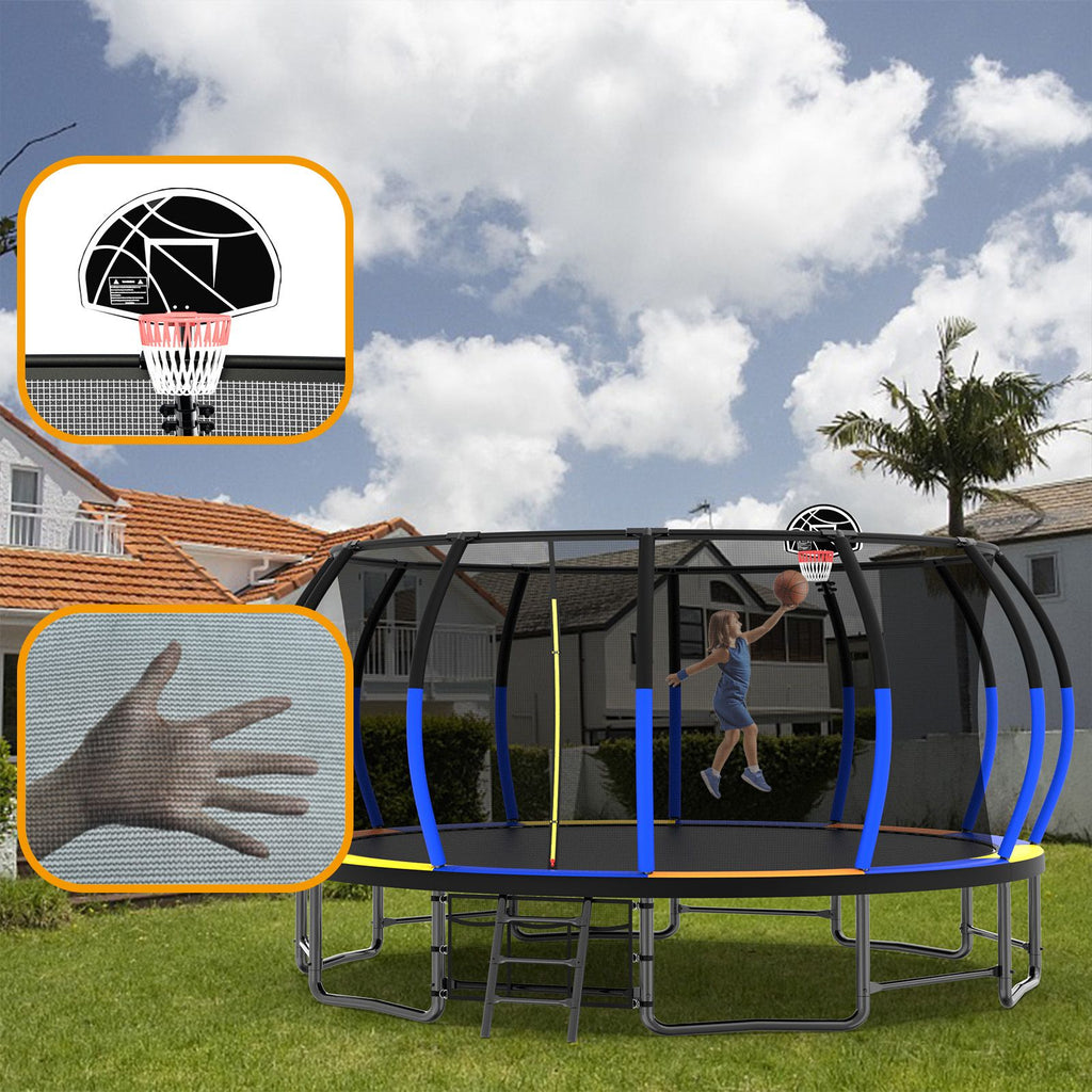 Yeah Depot - 16FT Trampoline with EnclosureRecreational Trampolines with Ladder and AntiRust Coating, ASTM Approval Outdoor Trampoline for Kids