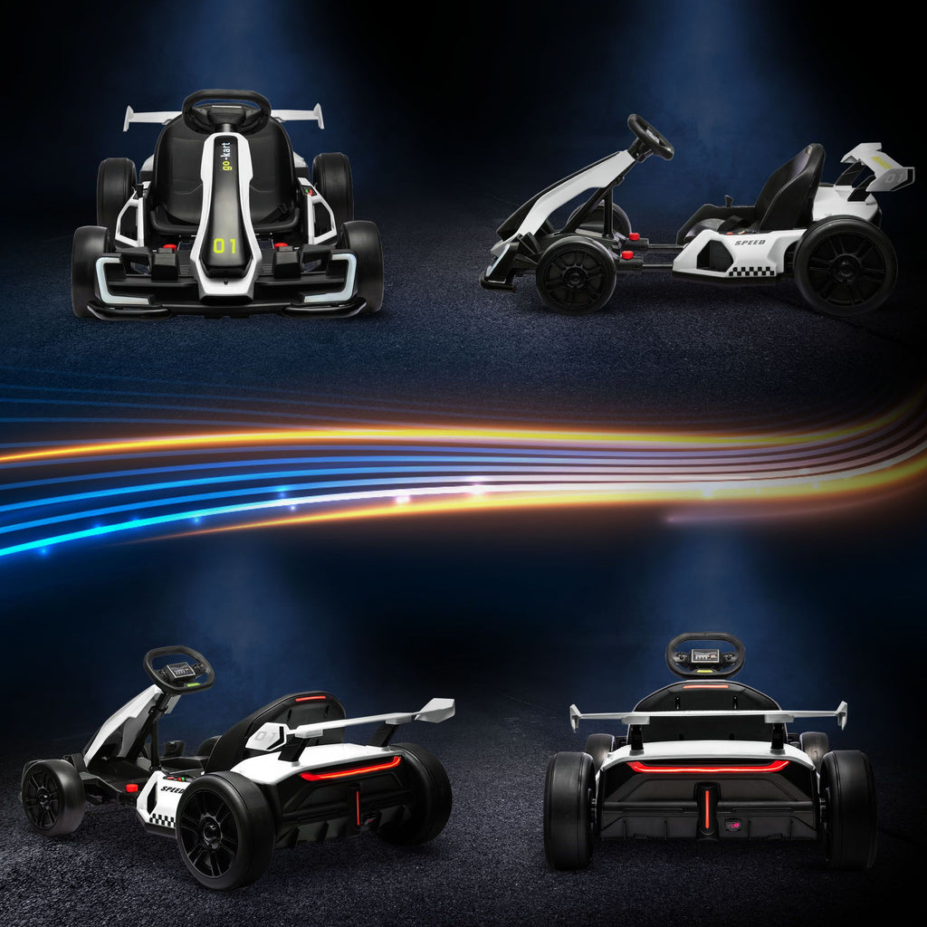 Yeah Depot - Aosom 24V 7.5 MPH Electric Go Kart with Adjustable Seat, Drifting Car Battery Powered Ride on Toy Outdoor with Slow Start, Button Start, Music, Honking Horn, Lights, for 6-12 Years Old, White