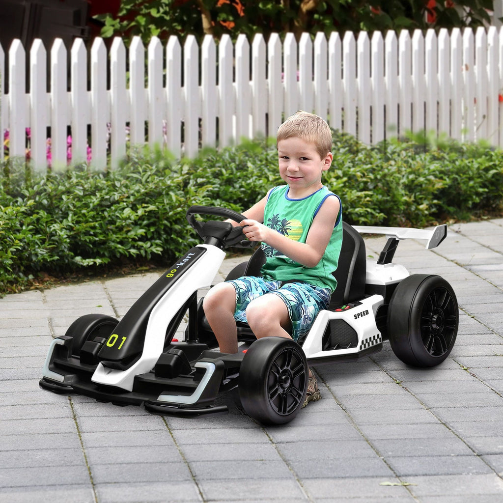 Yeah Depot - Aosom 24V 7.5 MPH Electric Go Kart with Adjustable Seat, Drifting Car Battery Powered Ride on Toy Outdoor with Slow Start, Button Start, Music, Honking Horn, Lights, for 6-12 Years Old, White