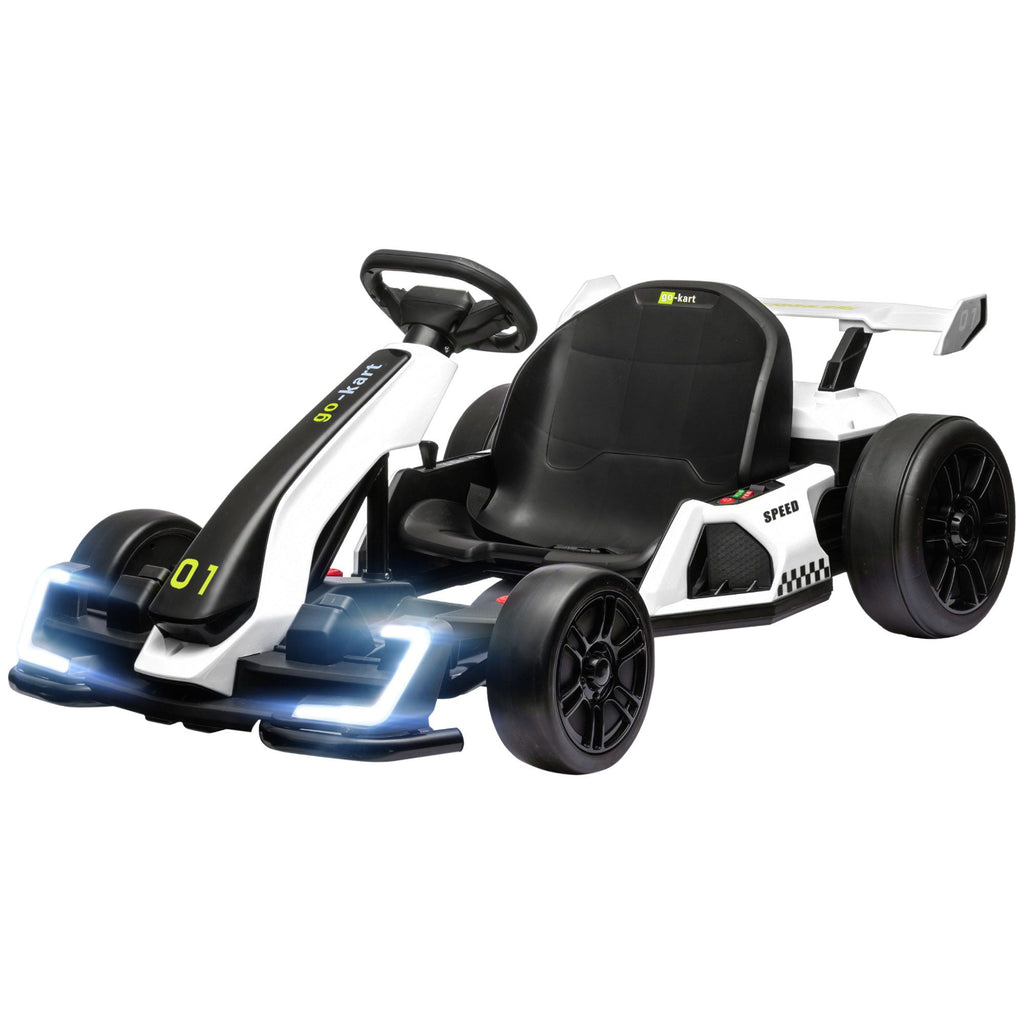 Yeah Depot - Aosom 24V 7.5 MPH Electric Go Kart with Adjustable Seat, Drifting Car Battery Powered Ride on Toy Outdoor with Slow Start, Button Start, Music, Honking Horn, Lights, for 6-12 Years Old, White