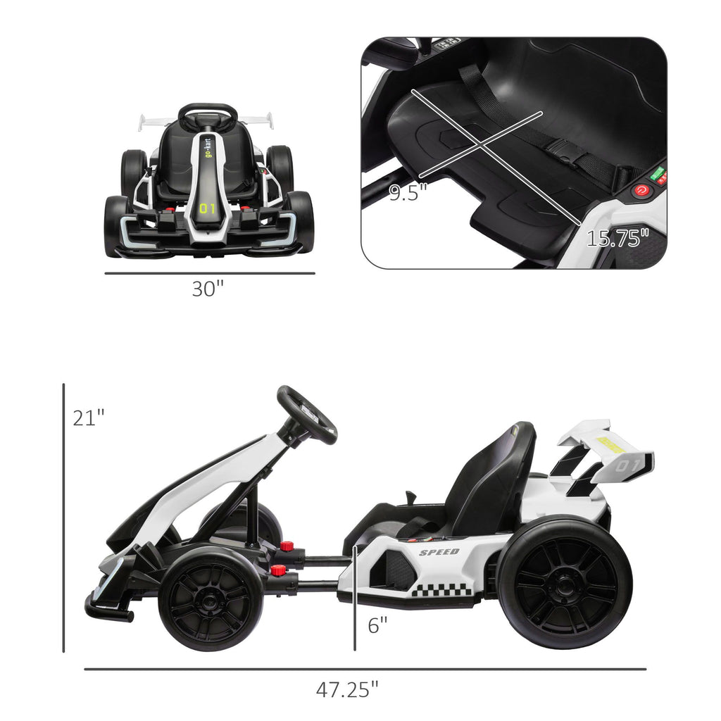 Yeah Depot - Aosom 24V 7.5 MPH Electric Go Kart with Adjustable Seat, Drifting Car Battery Powered Ride on Toy Outdoor with Slow Start, Button Start, Music, Honking Horn, Lights, for 6-12 Years Old, White