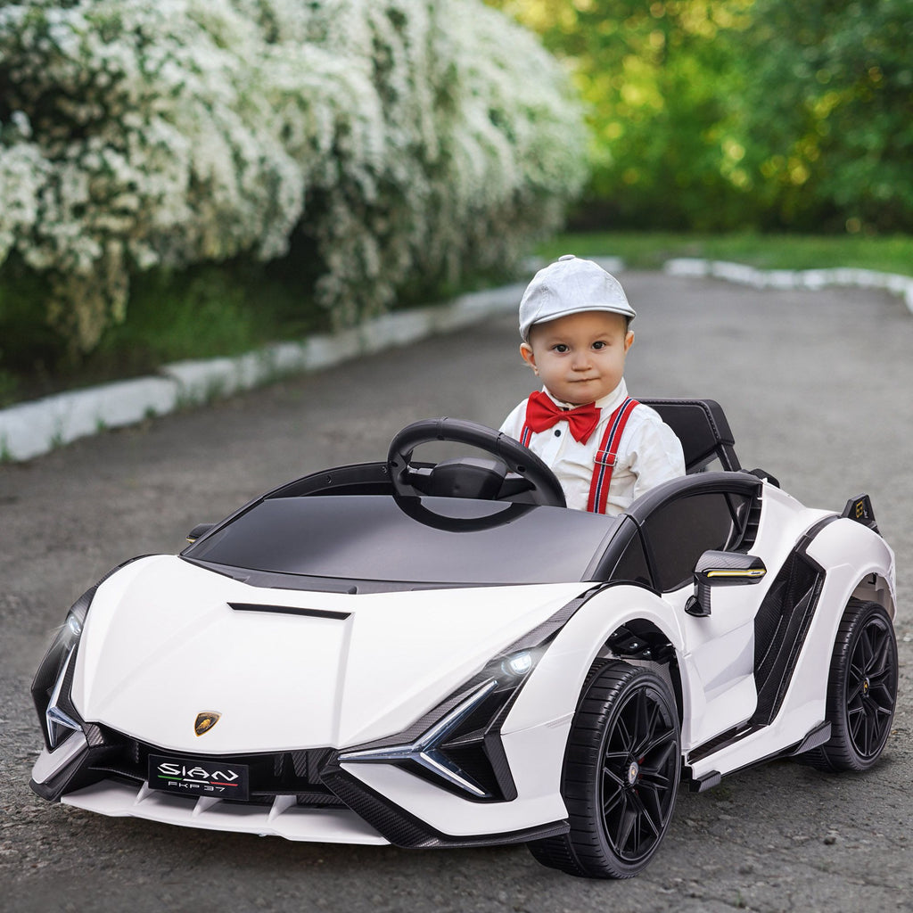 Yeah Depot - Aosom Lamborghini SIAN Licensed Kids Ride On Car, 12V Battery Powered Electric Sports Car Toy with Remote Control, Horn, Music, & Headlights, White