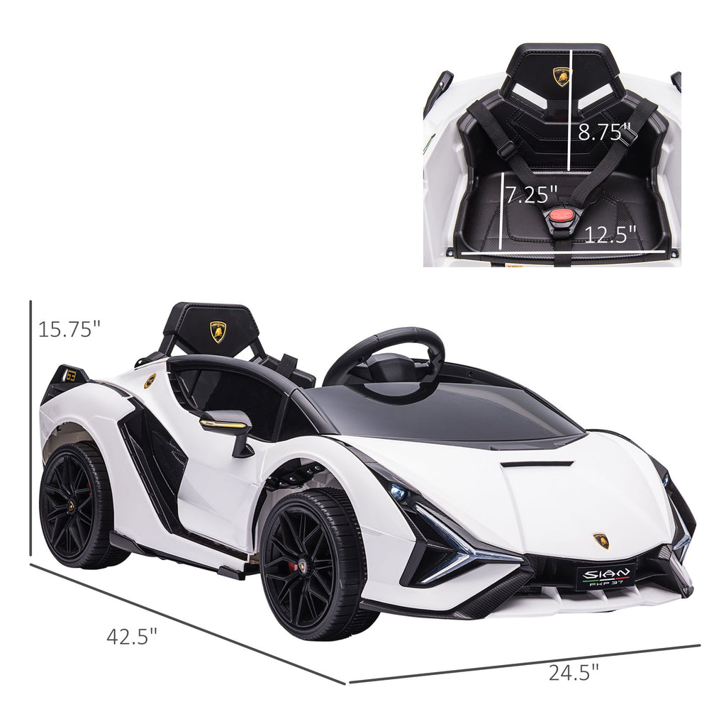 Yeah Depot - Aosom Lamborghini SIAN Licensed Kids Ride On Car, 12V Battery Powered Electric Sports Car Toy with Remote Control, Horn, Music, & Headlights, White