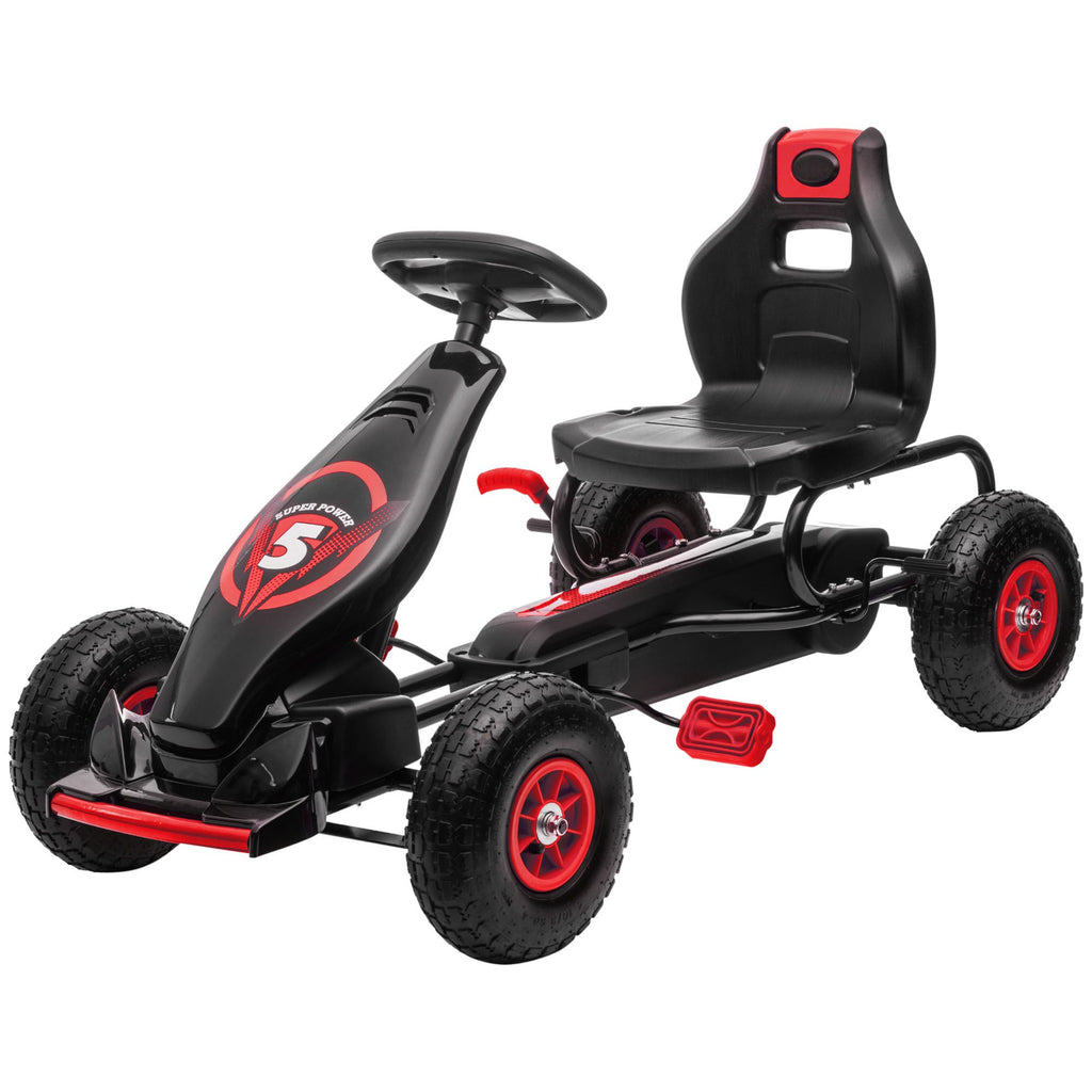 Yeah Depot - Aosom Kids Pedal Go Kart Ride-on Toy with Ergonomic Comfort, Pedal Car with Tough, Wear-Resistant Tread, Go Cart Kids Car for Boys & Girls with Suspension System, Safety Hand Brake, Ages 5-12, Red