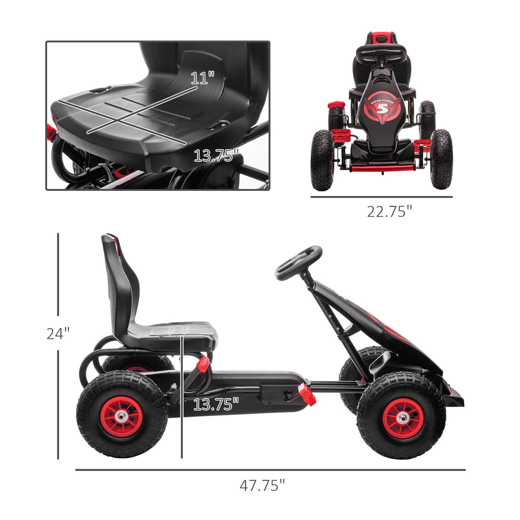Yeah Depot - Aosom Kids Pedal Go Kart Ride-on Toy with Ergonomic Comfort, Pedal Car with Tough, Wear-Resistant Tread, Go Cart Kids Car for Boys & Girls with Suspension System, Safety Hand Brake, Ages 5-12, Red