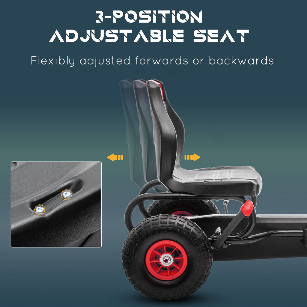 Yeah Depot - Aosom Kids Pedal Go Kart Ride-on Toy with Ergonomic Comfort, Pedal Car with Tough, Wear-Resistant Tread, Go Cart Kids Car for Boys & Girls with Suspension System, Safety Hand Brake, Ages 5-12, Red