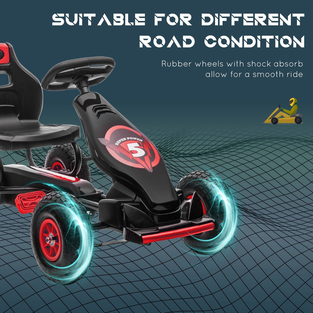 Yeah Depot - Aosom Kids Pedal Go Kart Ride-on Toy with Ergonomic Comfort, Pedal Car with Tough, Wear-Resistant Tread, Go Cart Kids Car for Boys & Girls with Suspension System, Safety Hand Brake, Ages 5-12, Red