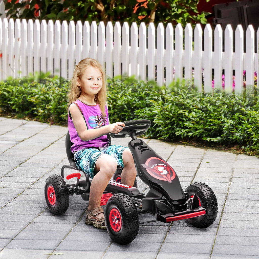 Yeah Depot - Aosom Kids Pedal Go Kart Ride-on Toy with Ergonomic Comfort, Pedal Car with Tough, Wear-Resistant Tread, Go Cart Kids Car for Boys & Girls with Suspension System, Safety Hand Brake, Ages 5-12, Red