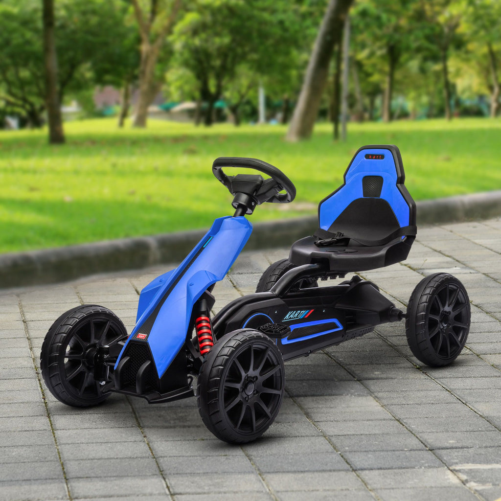Yeah Depot - Aosom Kids Pedal Go Kart, Outdoor Ride on Toy with Adjustable Seat, Swing Axle, Handbrake, 4 Non-Slip EVA Wheels for Boys and Girls Aged 3-8 Years Old, Blue