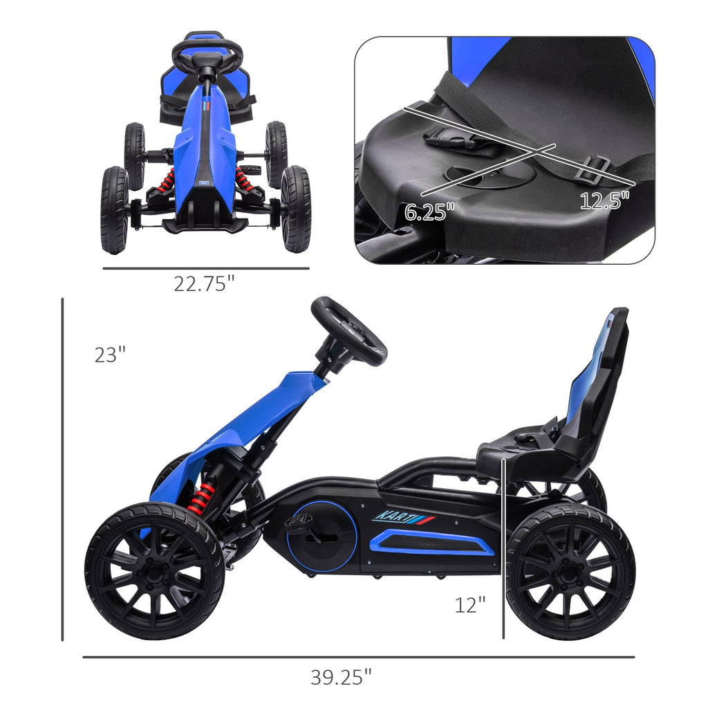 Yeah Depot - Aosom Kids Pedal Go Kart, Outdoor Ride on Toy with Adjustable Seat, Swing Axle, Handbrake, 4 Non-Slip EVA Wheels for Boys and Girls Aged 3-8 Years Old, Blue