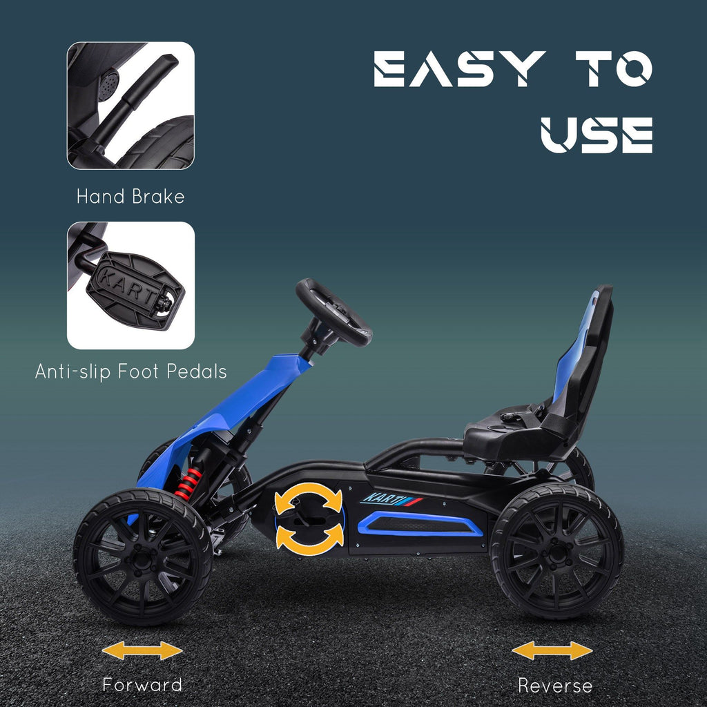 Yeah Depot - Aosom Kids Pedal Go Kart, Outdoor Ride on Toy with Adjustable Seat, Swing Axle, Handbrake, 4 Non-Slip EVA Wheels for Boys and Girls Aged 3-8 Years Old, Blue