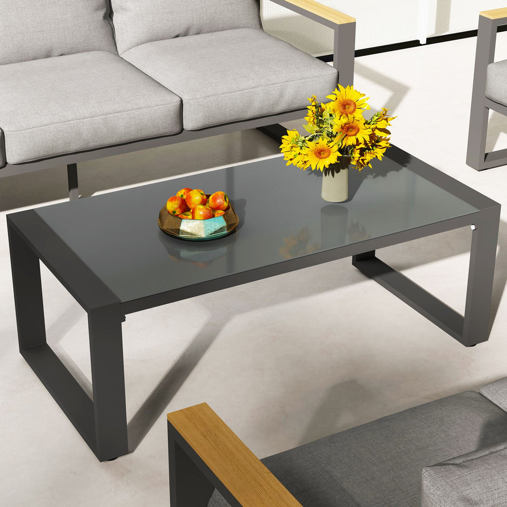 Yeah Depot - Coffee Table - Powder-Coated Aluminum and Glass Lightweight Table- Versatile Use- Rectangular - Gray