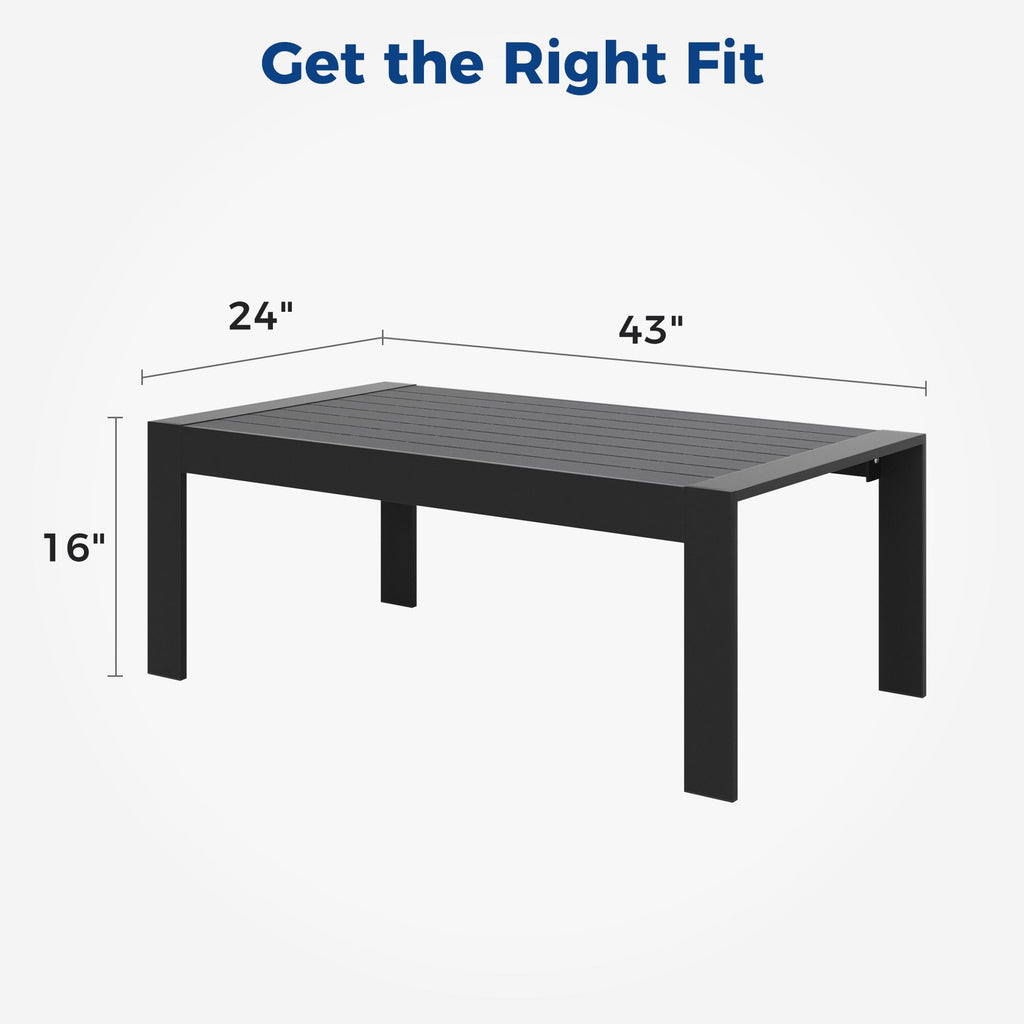 Yeah Depot - All-Weather Aluminum Outdoor Coffee Table, Modern Coffee Table for Outside, Rectangle Patio Coffee Table-Black
