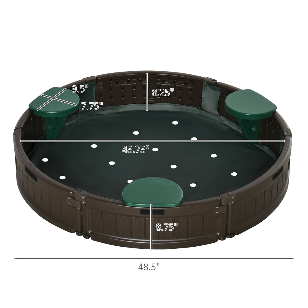 Yeah Depot - Outsunny Kids Outdoor Sandbox with Cover Garden Bed, Easy Assembly Children's Round Sandbox for Backyard, Brown, 48.5'' x 48.5'' x 8.75''