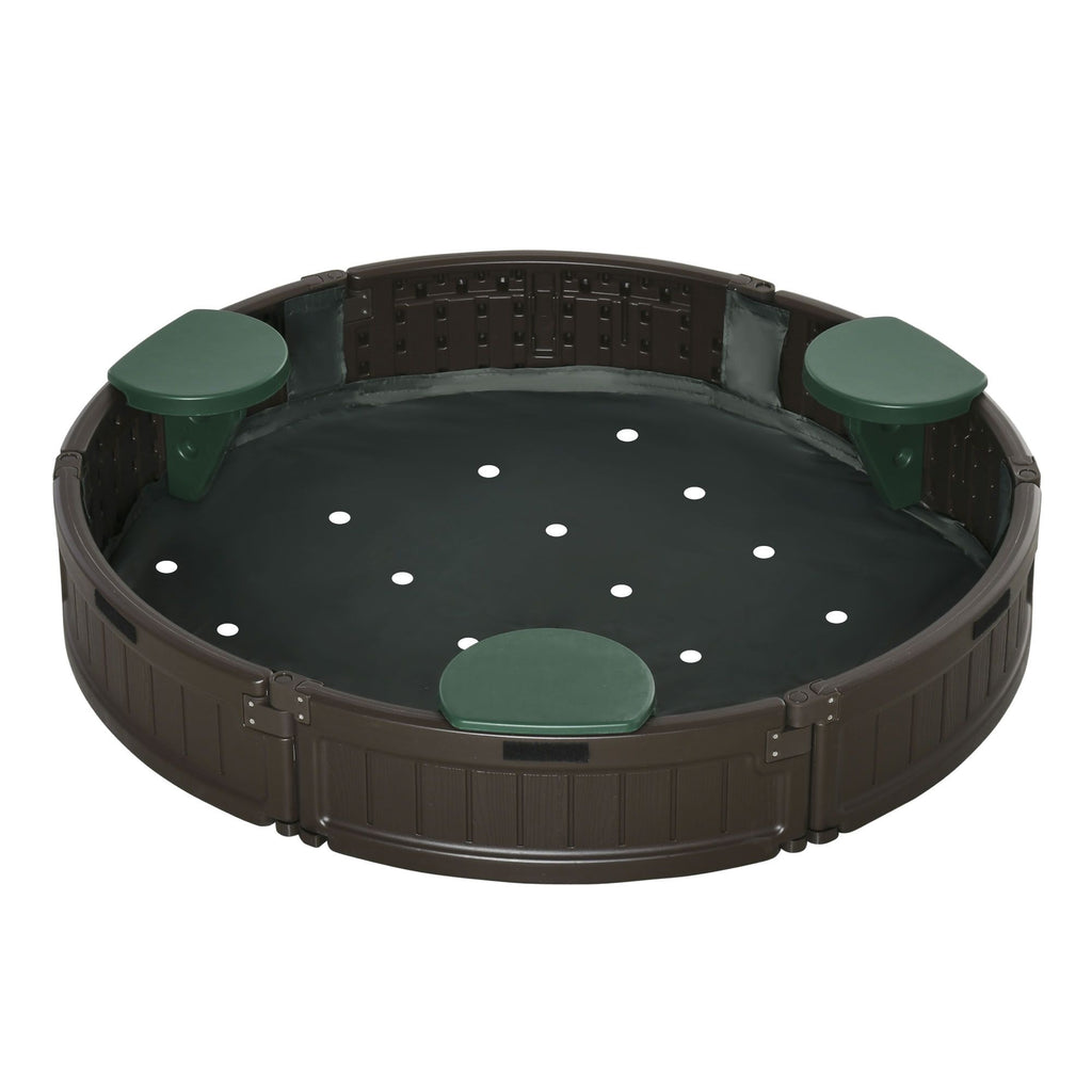 Yeah Depot - Outsunny Kids Outdoor Sandbox with Cover Garden Bed, Easy Assembly Children's Round Sandbox for Backyard, Brown, 48.5'' x 48.5'' x 8.75''