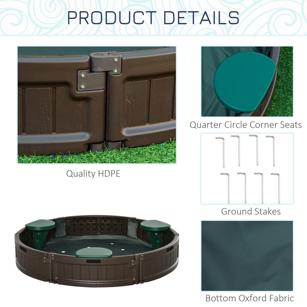 Yeah Depot - Outsunny Kids Outdoor Sandbox with Cover Garden Bed, Easy Assembly Children's Round Sandbox for Backyard, Brown, 48.5'' x 48.5'' x 8.75''