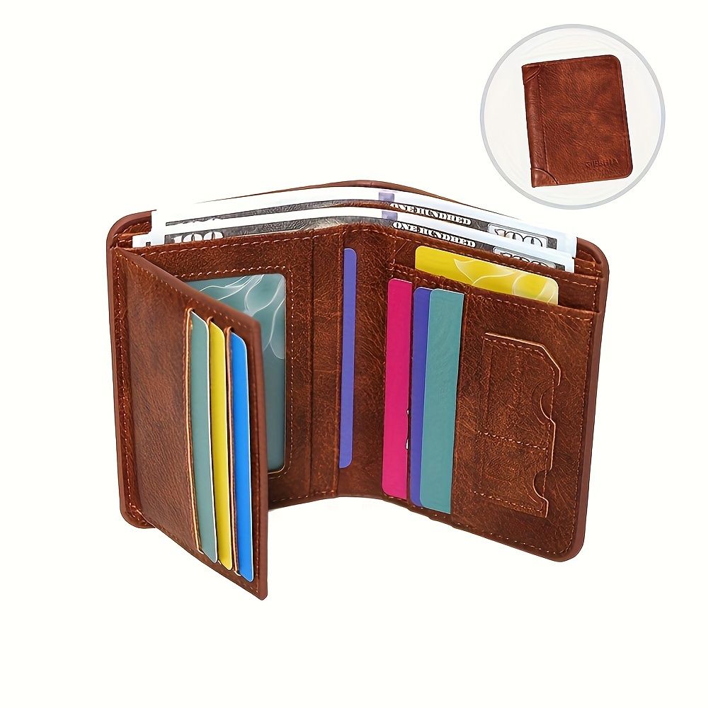yunxin - Blocking Trifold Genuine Leather Wallets for Men, Vintage Short Multi Function Credit Card Holder, Give Gifts to Men (Brown)