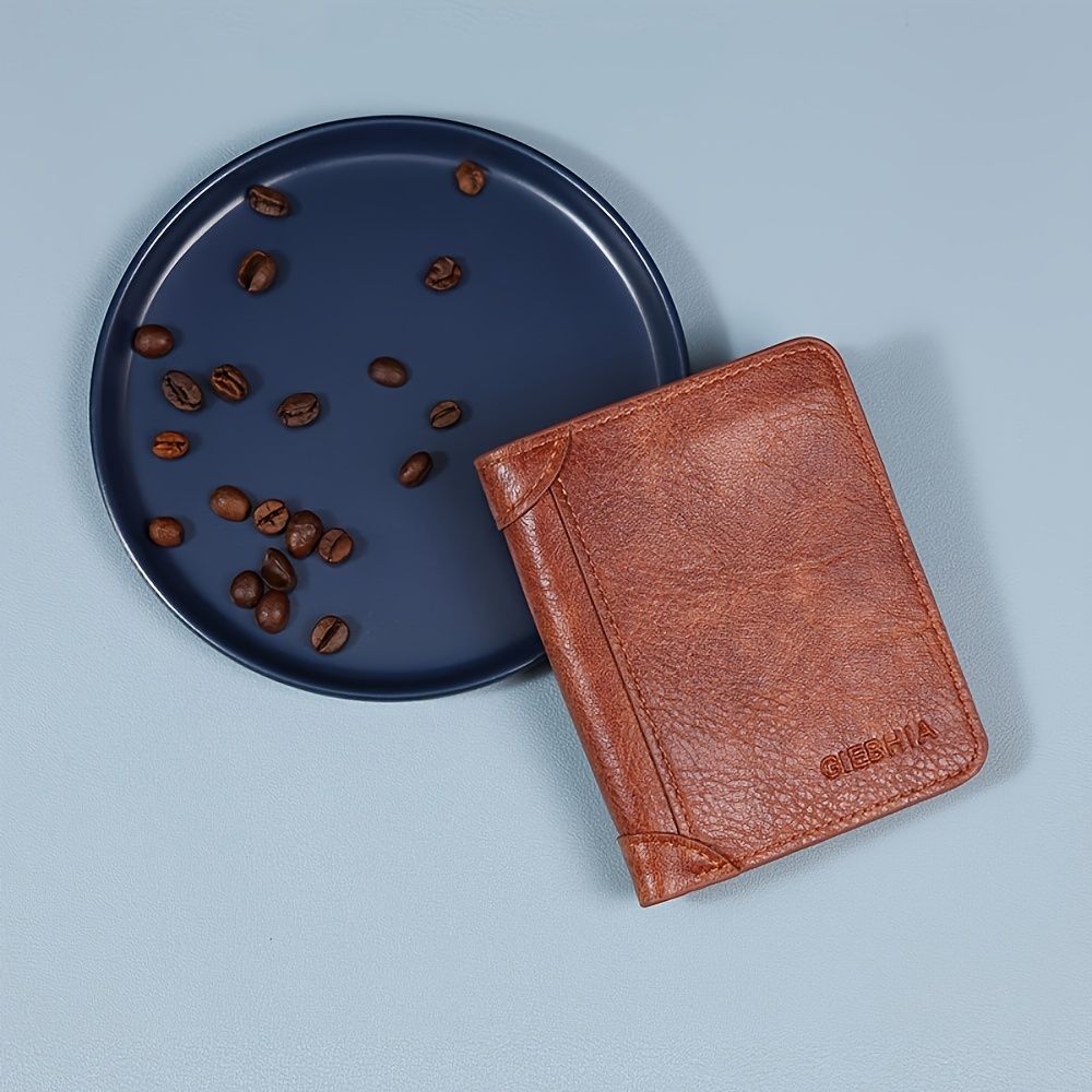 yunxin - Blocking Trifold Genuine Leather Wallets for Men, Vintage Short Multi Function Credit Card Holder, Give Gifts to Men (Brown)