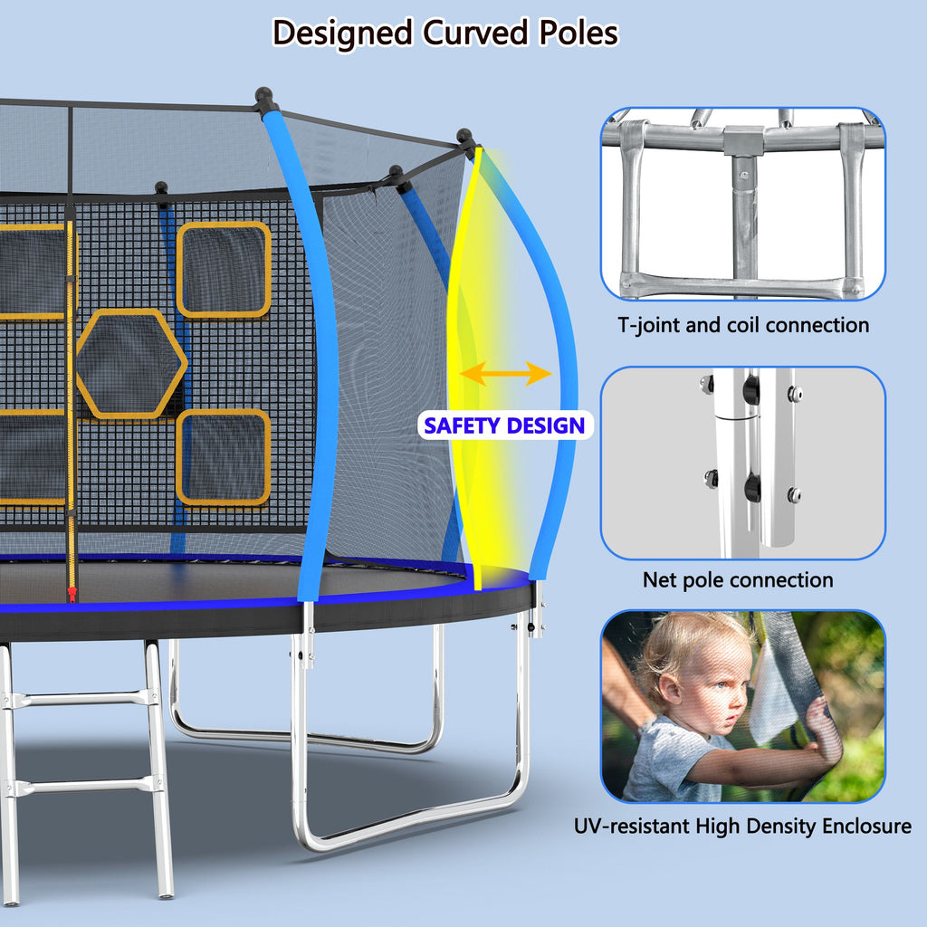 Yeah Depot - 14FT Trampoline with Enclosure - Recreational Trampolines with Ladder, ASTM Approval Outdoor Trampoline for Kids