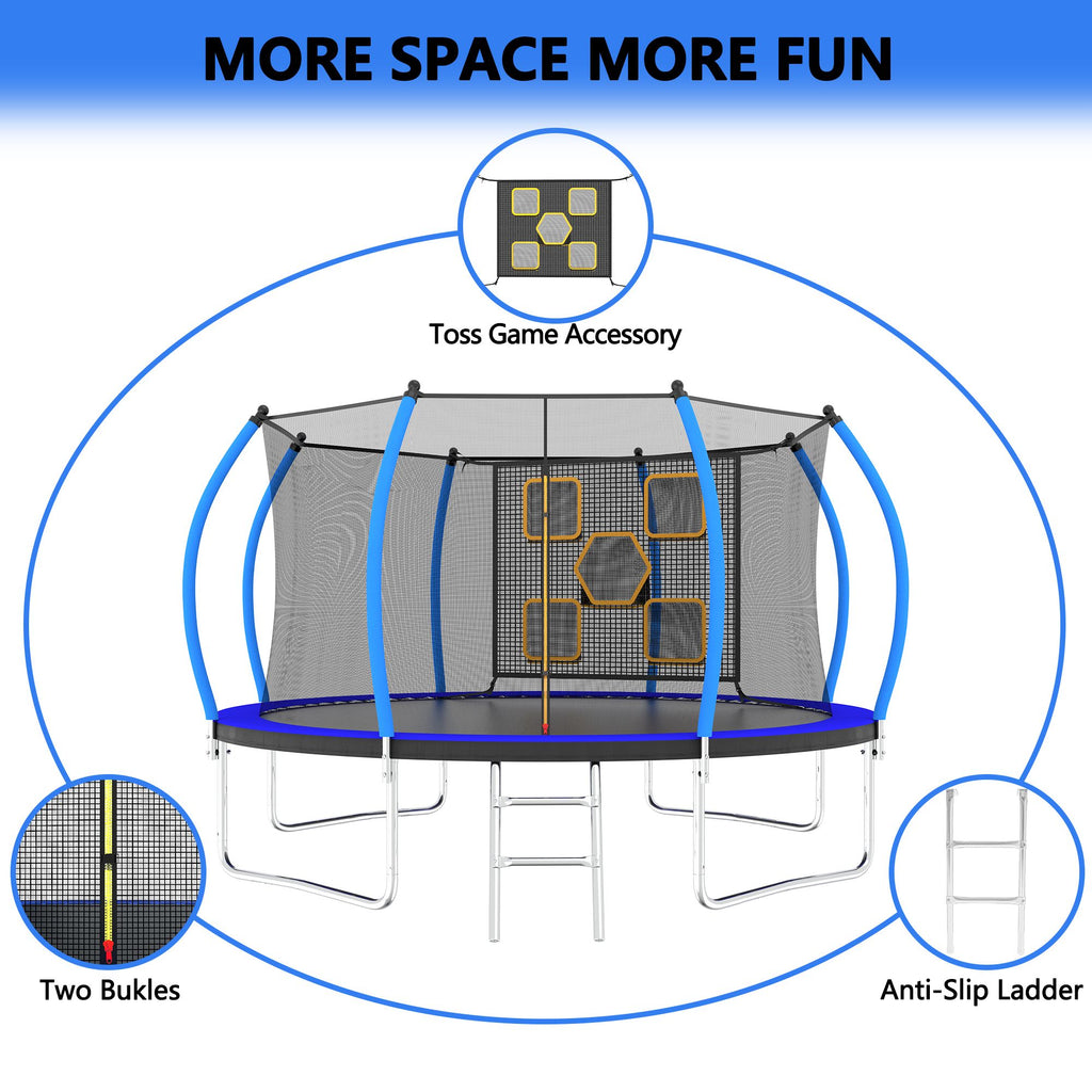 Yeah Depot - 14FT Trampoline with Enclosure - Recreational Trampolines with Ladder, ASTM Approval Outdoor Trampoline for Kids