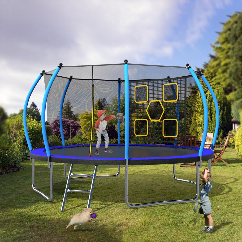 Yeah Depot - 14FT Trampoline with Enclosure - Recreational Trampolines with Ladder, ASTM Approval Outdoor Trampoline for Kids