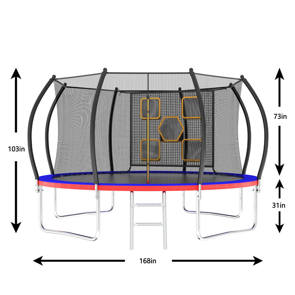 Yeah Depot - 14FT Trampoline, Outdoor Trampolines for Kids and Adults, Recreational Trampoline with Enclosure Net & Ladder, Round Trampoline ASTM Approved