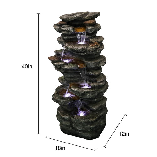 Rcosy - 40inches High Rocks Outdoor Cascading Waterfall with LED Lights
