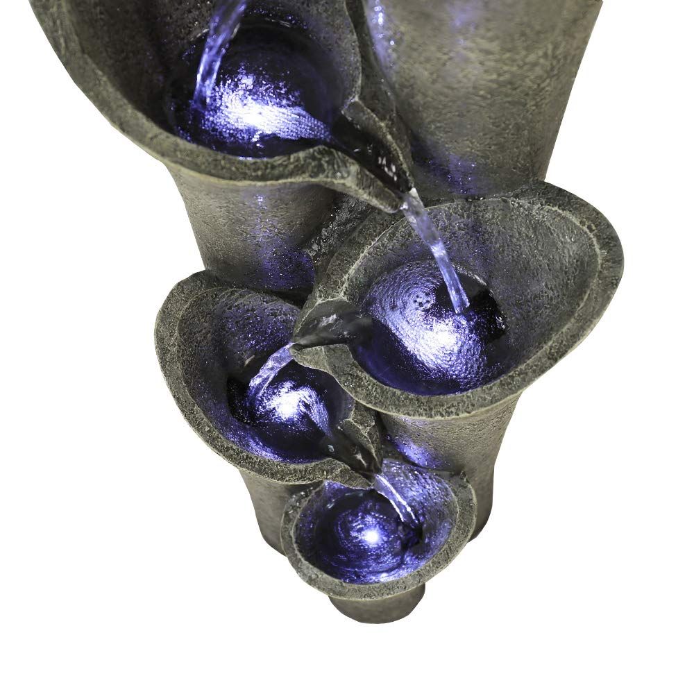 Rcosy - Outdoor Fountain 39.4inches Faux Stone LED Floor-standing Water Fountain