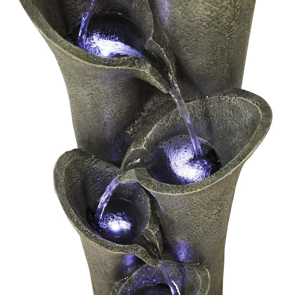 Rcosy - Outdoor Fountain 39.4inches Faux Stone LED Floor-standing Water Fountain