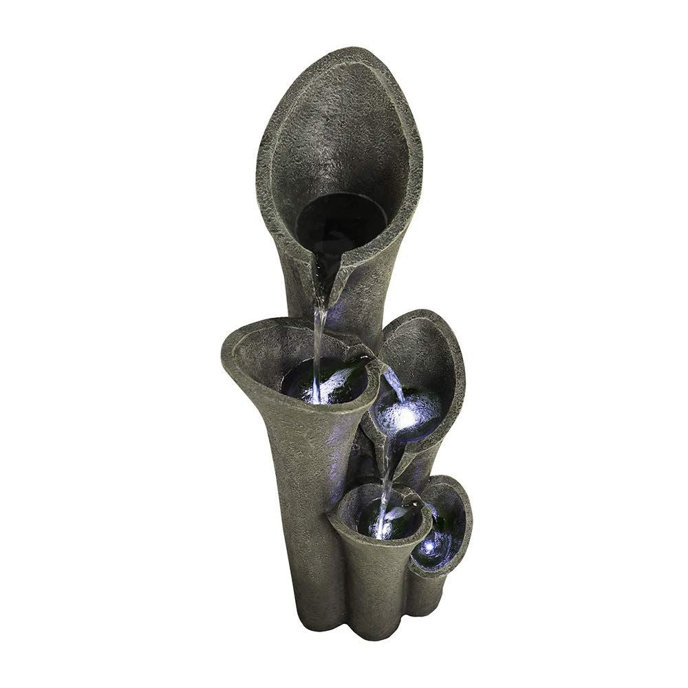 Rcosy - Outdoor Fountain 39.4inches Faux Stone LED Floor-standing Water Fountain