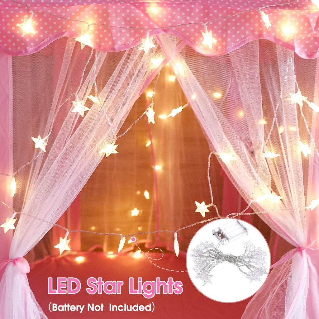 Rcosy - Outdoor Indoor Portable Folding Princess Castle Tent Kids Children Funny Play Fairy House Kids Play Tent(Warm LED Star Lights)