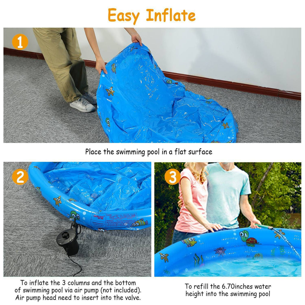 Eggracks by Global Phoenix - 51x13In Inflatable Swimming Pool Blow Up Family Pool For 3 Kids Foldable Swim Ball Pool