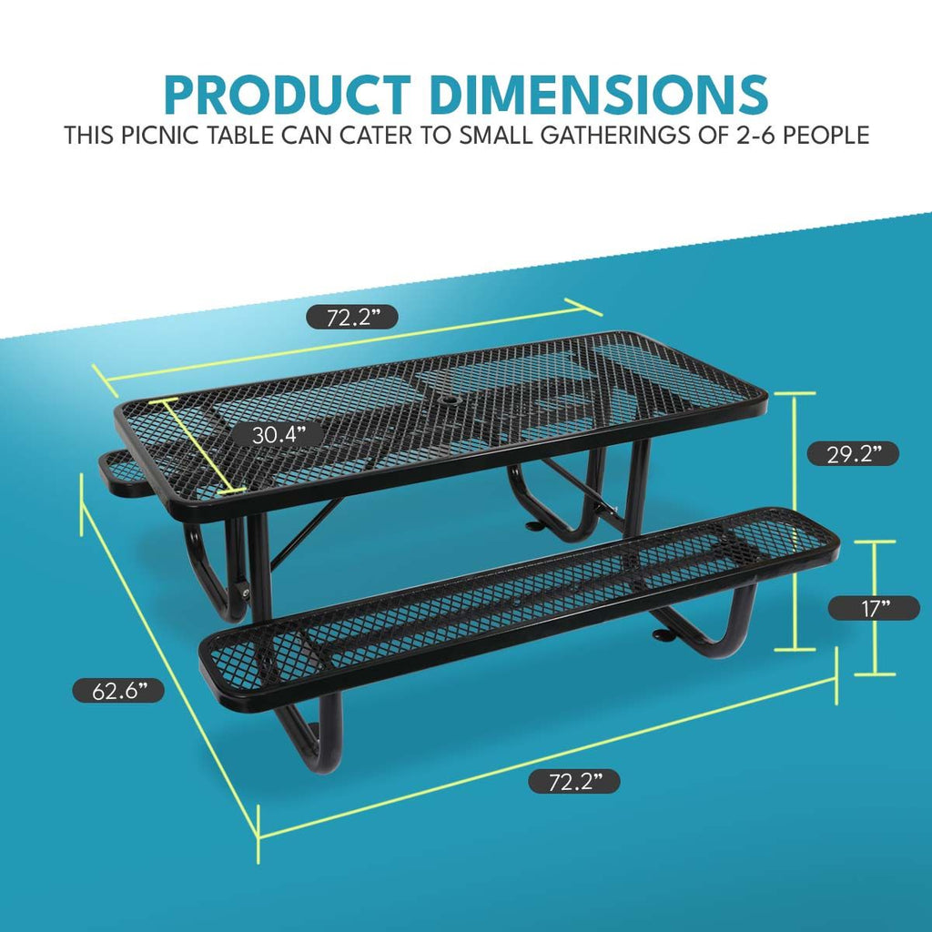 Yeah Depot - 6 ft. Rectangular Outdoor Steel Picnic Table with umbrella pole in Black