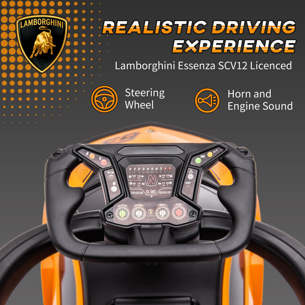 Yeah Depot - Aosom 2-in-1 Ride On Push Car for Toddlers 1-3, Licensed Lamborghini Stroller Sliding Car, Push-Along with Under Seat Storage Horn Engine Sound and Steering Wheel, Manual, Orange