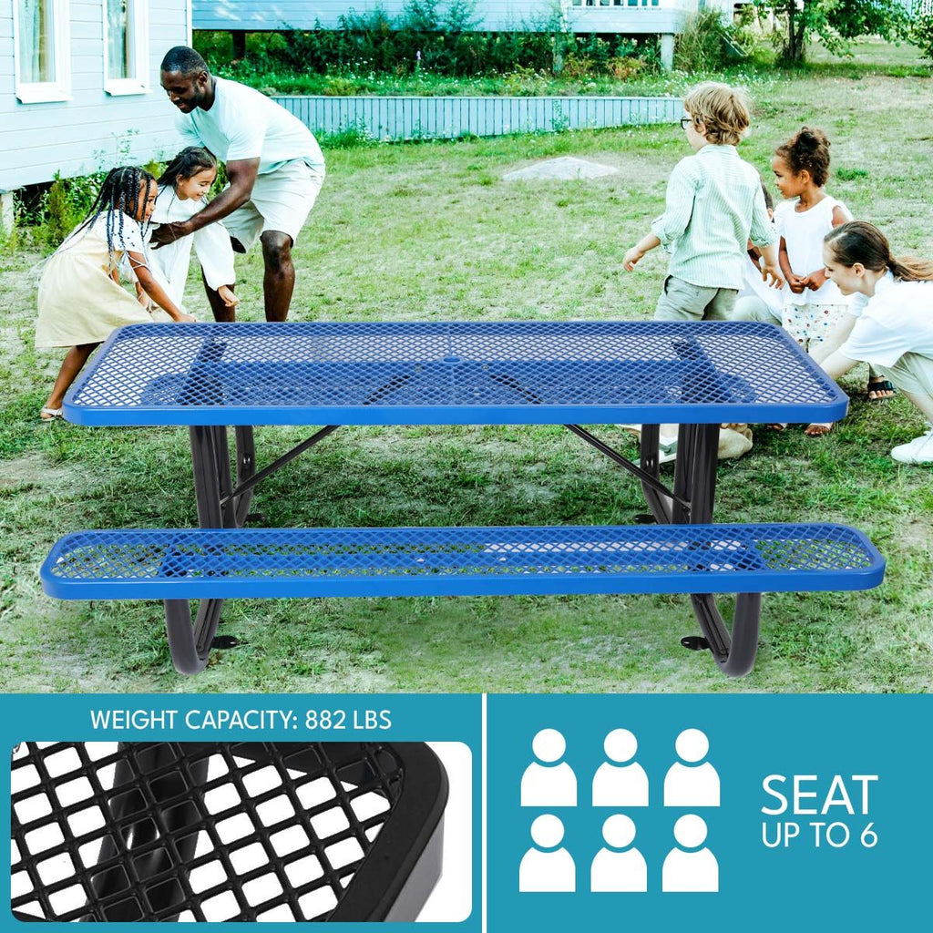 Yeah Depot - 6 ft. Rectangular Outdoor Steel Picnic Table with umbrella pole in Blue