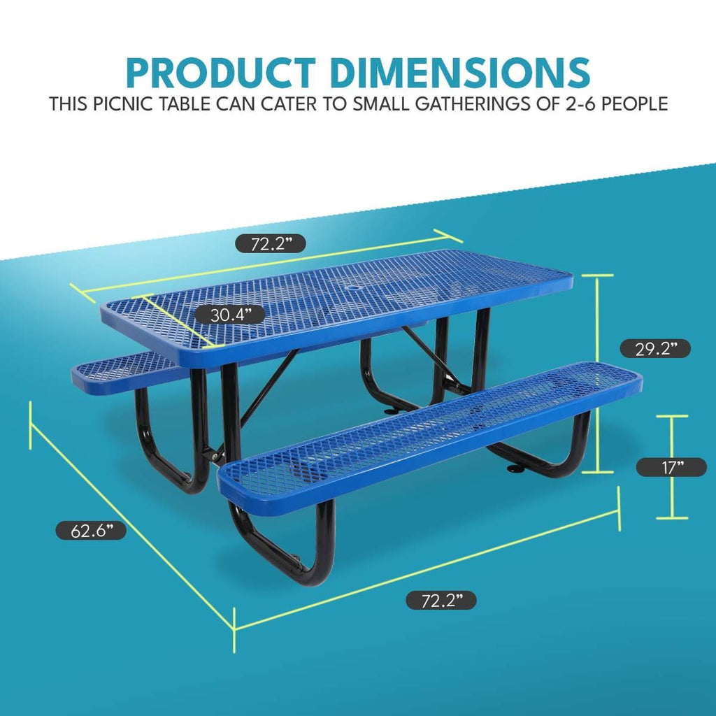 Yeah Depot - 6 ft. Rectangular Outdoor Steel Picnic Table with umbrella pole in Blue