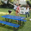 Yeah Depot - 6 ft. Rectangular Outdoor Steel Picnic Table with umbrella pole in Blue