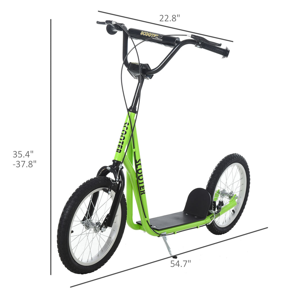 Yeah Depot - Aosom Youth Scooter Kick Scooter for Kids 5+ with Adjustable Handlebar 16'' Front and Rear Dual Brakes Inflatable Wheels, Light Green