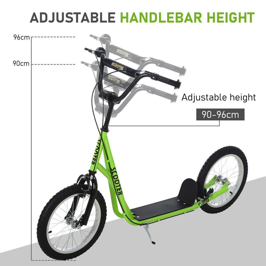 Yeah Depot - Aosom Youth Scooter Kick Scooter for Kids 5+ with Adjustable Handlebar 16'' Front and Rear Dual Brakes Inflatable Wheels, Light Green