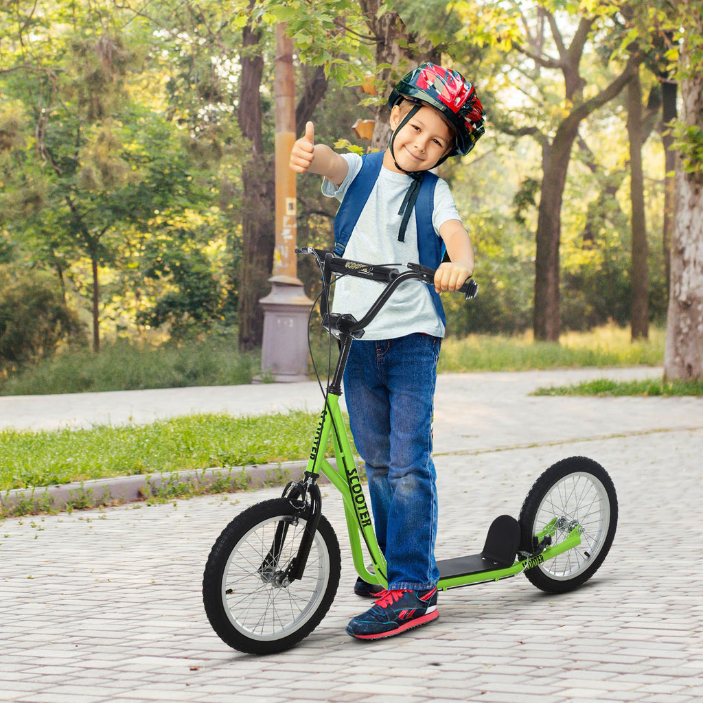 Yeah Depot - Aosom Youth Scooter Kick Scooter for Kids 5+ with Adjustable Handlebar 16'' Front and Rear Dual Brakes Inflatable Wheels, Light Green