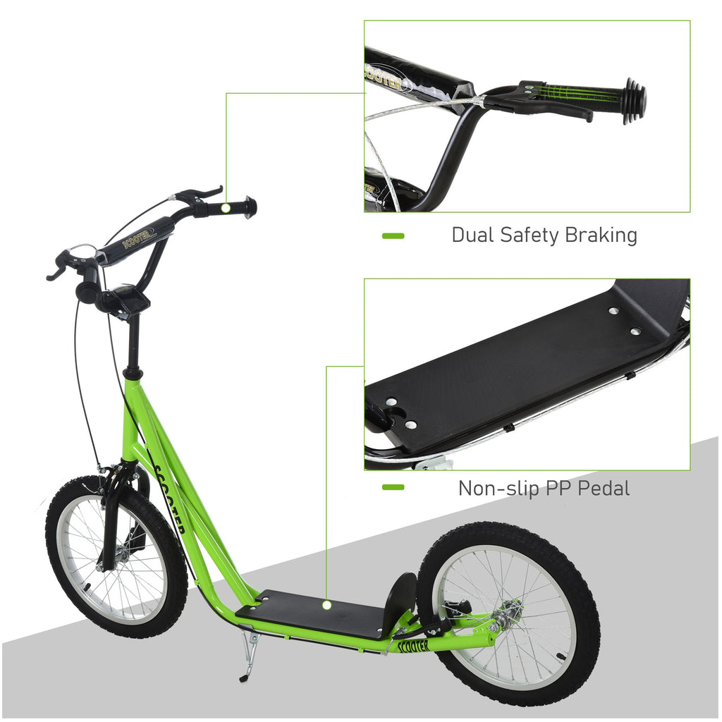 Yeah Depot - Aosom Youth Scooter Kick Scooter for Kids 5+ with Adjustable Handlebar 16'' Front and Rear Dual Brakes Inflatable Wheels, Light Green