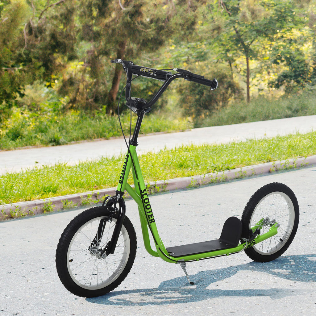 Yeah Depot - Aosom Youth Scooter Kick Scooter for Kids 5+ with Adjustable Handlebar 16'' Front and Rear Dual Brakes Inflatable Wheels, Light Green