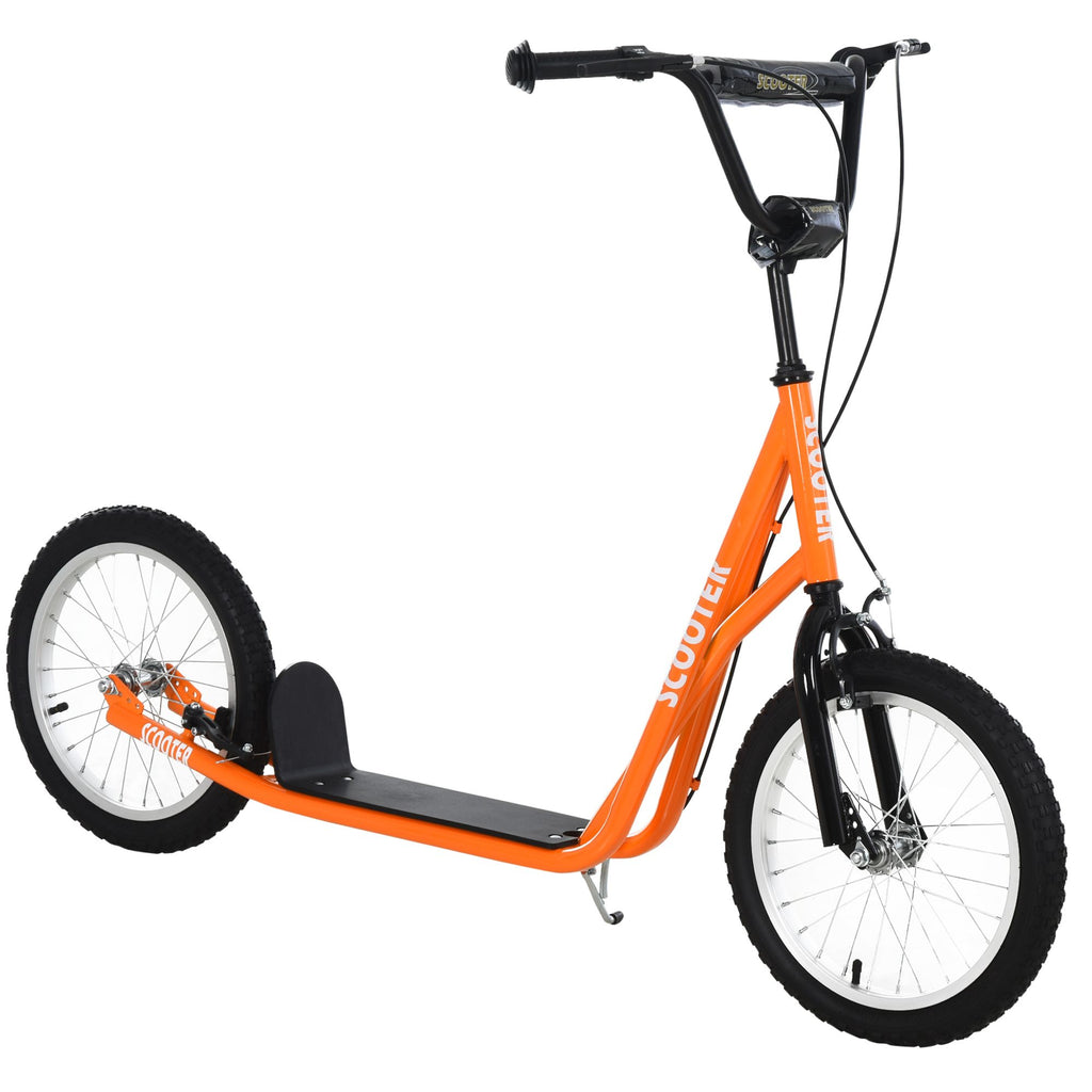 Yeah Depot - Aosom Youth Scooter Kick Scooter for Kids 5+ with Adjustable Handlebar 16'' Front and Rear Dual Brakes Inflatable Wheels, Orange