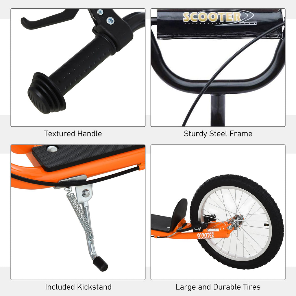 Yeah Depot - Aosom Youth Scooter Kick Scooter for Kids 5+ with Adjustable Handlebar 16'' Front and Rear Dual Brakes Inflatable Wheels, Orange