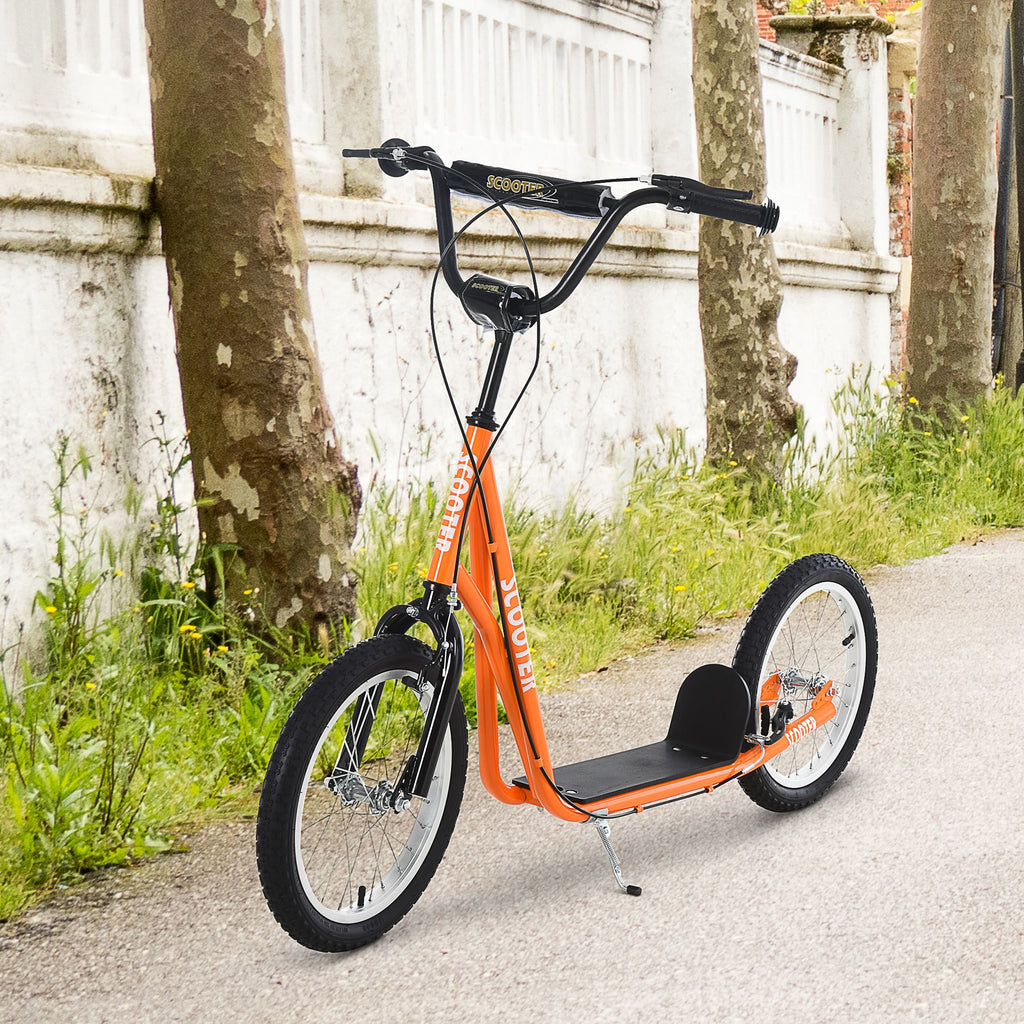 Yeah Depot - Aosom Youth Scooter Kick Scooter for Kids 5+ with Adjustable Handlebar 16'' Front and Rear Dual Brakes Inflatable Wheels, Orange
