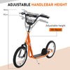 Yeah Depot - Aosom Youth Scooter Kick Scooter for Kids 5+ with Adjustable Handlebar 16'' Front and Rear Dual Brakes Inflatable Wheels, Orange