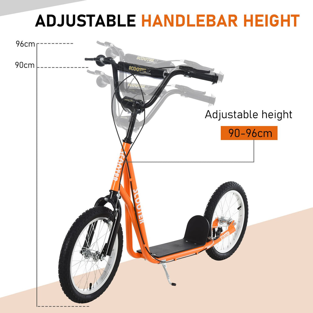Yeah Depot - Aosom Youth Scooter Kick Scooter for Kids 5+ with Adjustable Handlebar 16'' Front and Rear Dual Brakes Inflatable Wheels, Orange