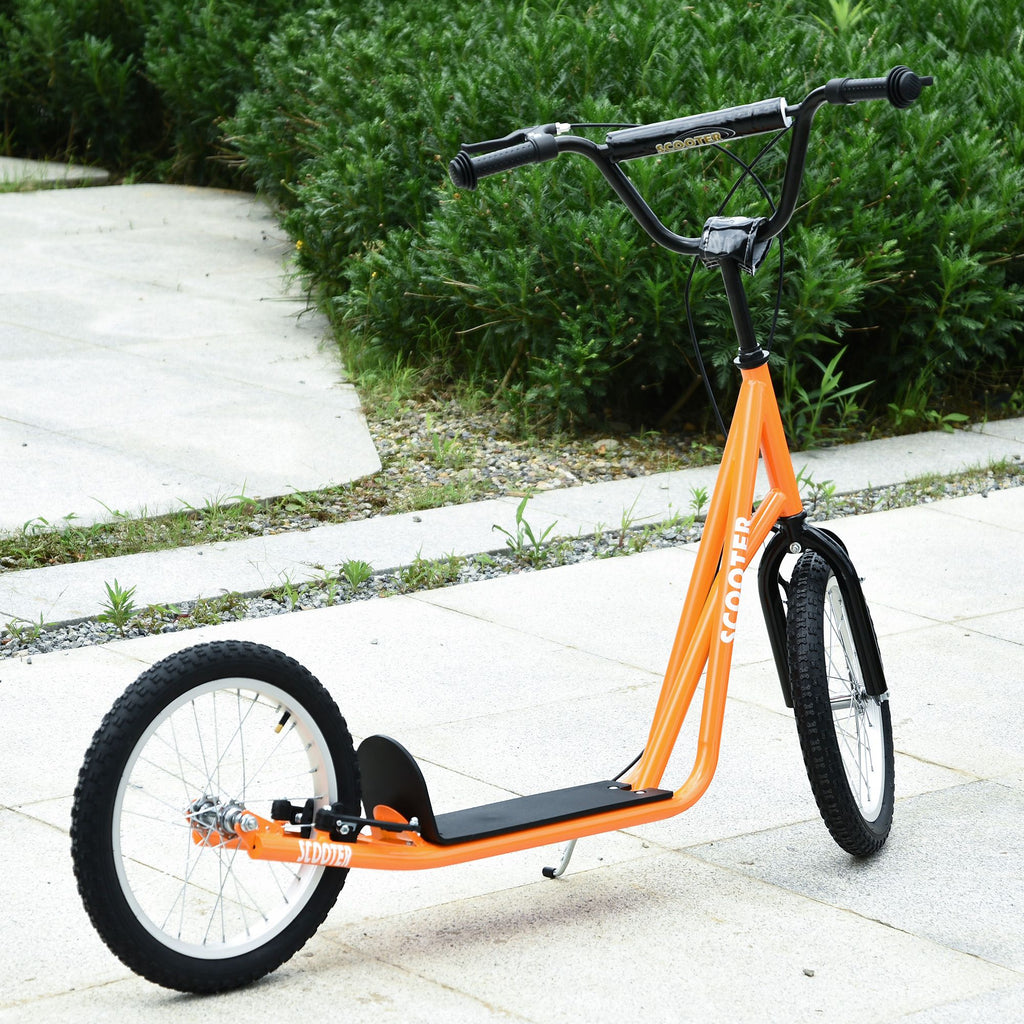 Yeah Depot - Aosom Youth Scooter Kick Scooter for Kids 5+ with Adjustable Handlebar 16'' Front and Rear Dual Brakes Inflatable Wheels, Orange